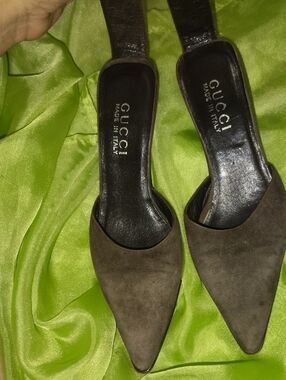 Gucci Brown Suede Pointed-Toe Slip-On Mules